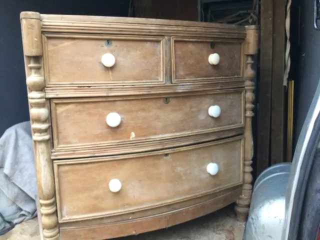 Rare Antique regency bow fronted pine drawers