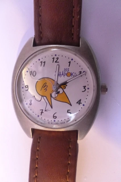 Montre Shadoks Vintage Collector Des Années 90 – Boîtier Acier, Bracelet Cuir, Résistante à L'eau