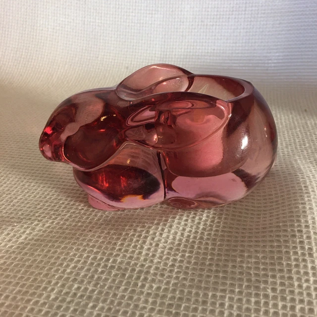 Indiana Glass Bunny Rabbit Pink Glass Tealight Votive Candle Holder