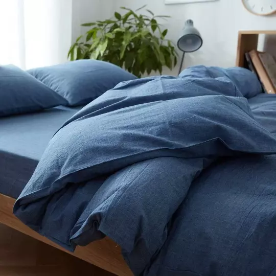 Denim Blue Linen Bedding Set Queen Comforter Twin Full Queen King Duvet Set