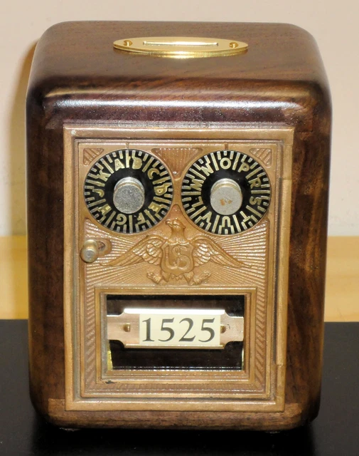 ANTIQUE WALNUT POST Office Box Door Bank"Double Eagle" Size One 85.00