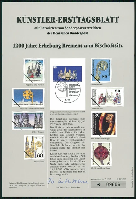 Brd Künstler-Etb 1987/19 Bremen Bischofssitz Entwürfe!!