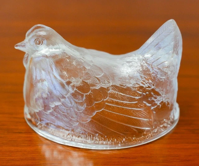 VINTAGE GLASS CHICKEN Hen Rooster Covered Dish Butter Farmhouse Kitchen