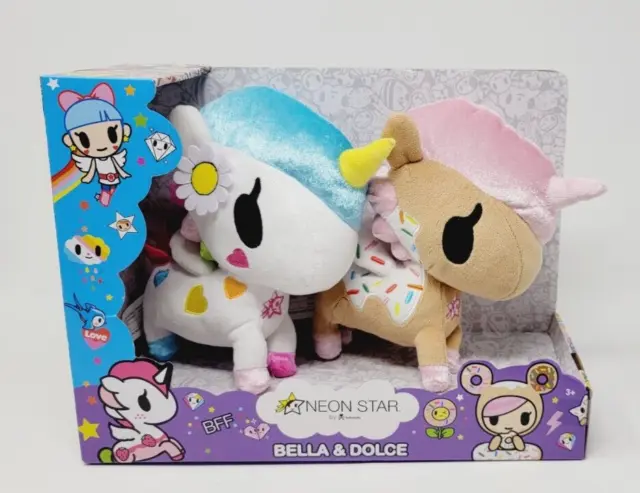 Tokidoki Neon Star Unicorno Bella and Dolce 7 inch Plush stuffed animal Set