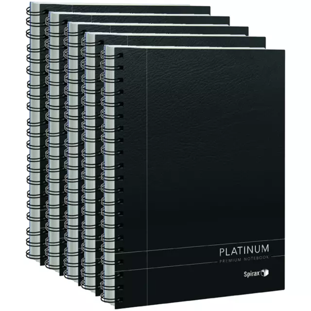 NEW 5x Spirax 400 Platinum Notebook Spiral Bound 200 Page A4 Black BULK