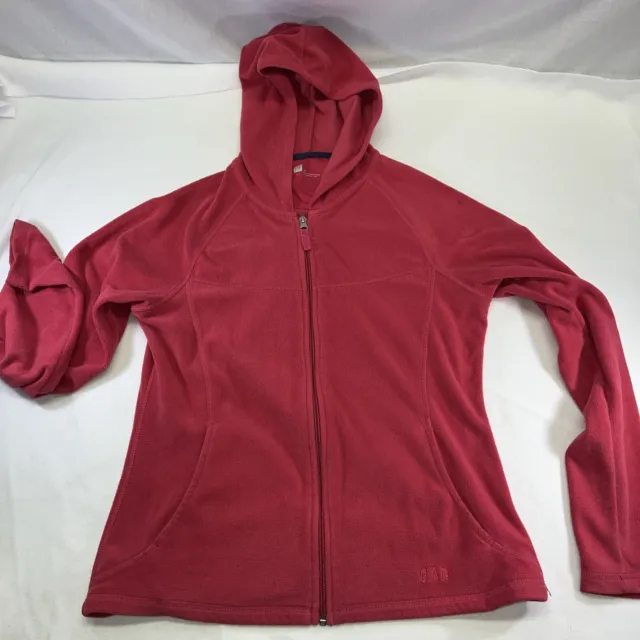 GAP Women's MAROON Fleece FULL-ZIP 2-Pockets LONG SLEEVE Hooded JACKET Sz M