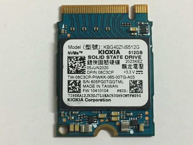 Kioxia SSD 512GB M.2 2230 30mm NVMe PCIe Gen3 x4 Kioxia SSD 512GB M.2 2230 30mm NVMe PCIe Gen3 x4
