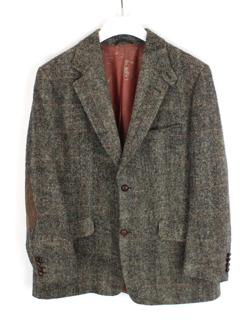 Harris Tweed X Mario Barutti Giacca Uomo (UK) 42R Lana con Motivo Gomito Patch