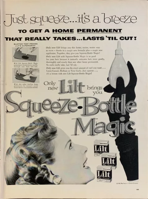 Vintage 1956 Lilt Home Permanent Kit With Squeeze Bottle Print Ad Advertisement