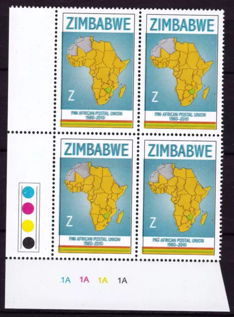 Zimbabwe 2010 PAPU (Postal Union) Cylinder Blocks 1A, MNH (sheet corner)