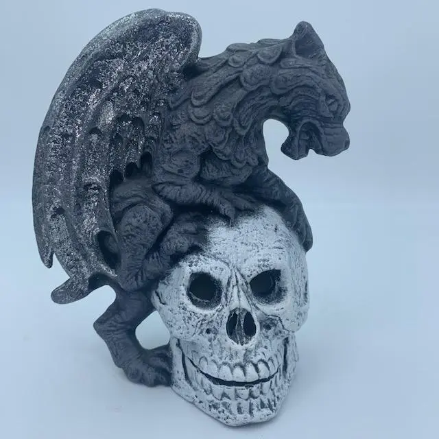 Dragon Skull Ceramic Halloween Decoration 7" Tall Incense Burner ** See Desc **