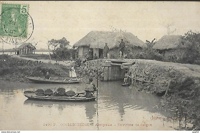 Cochinchine Arroyaux Surroundings SaÃããgon CPA 1907 Beaded Stamp