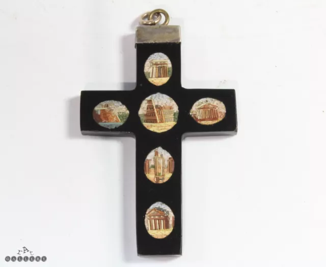 19th Century Italian Micromosaic Grand Tour Roman Architecture Cross c.1880