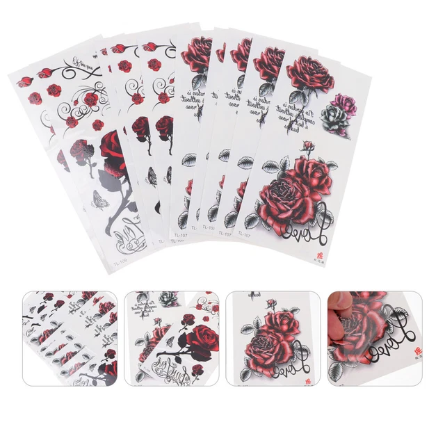 10 Sheets Wasserfeste Tattoo-Sticker Papier Männer Und Frauen Blumenaufkleber