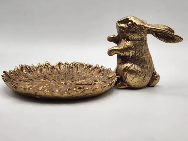 Vintage GATCO Solid Brass Figural Bunny Rabbit Trinket Dish Candle Holder