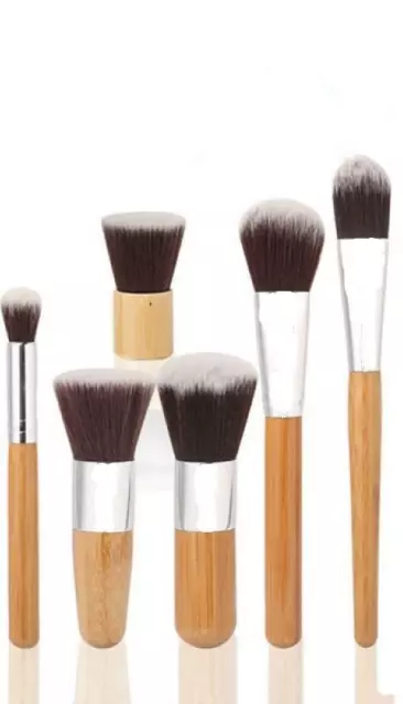 Glamza 6 Pieces Bamboo Make Up Brush Set Size L - 15cm , W - 2.5cm