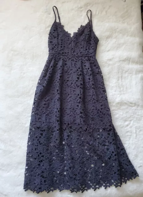 ASTR the Label Women's Lace A-Line V-neck Midi Dress Black Blue Faded Sz S