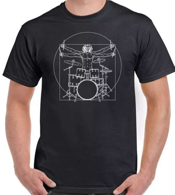 T-shirt batteria batteria batteria da vinci uomo vitruviano divertente