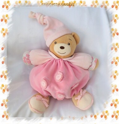 Kaloo DOUDOU PELUCHE OURS BRUN BOULE PATAPOUF LILIROSE  FLEURS ROSE KALOO HOCHET COM9 