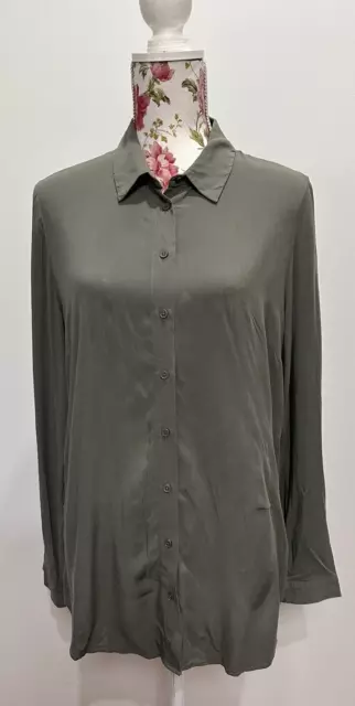 DECJUBA - Size 12 women's khaki long sleeved roll tab button up collared shirt