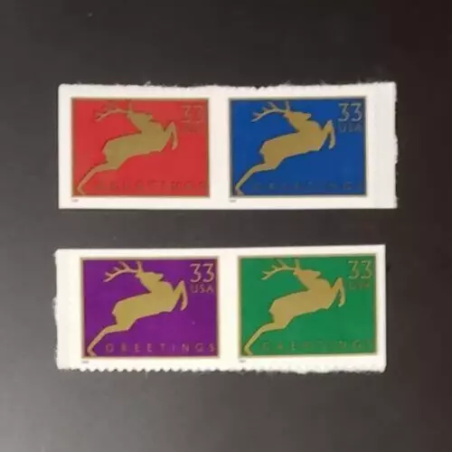 US MNH Postage Stamps-Scott #3360 - #3363 Reindeer 33c Wide Frame/Booklet (1999)
