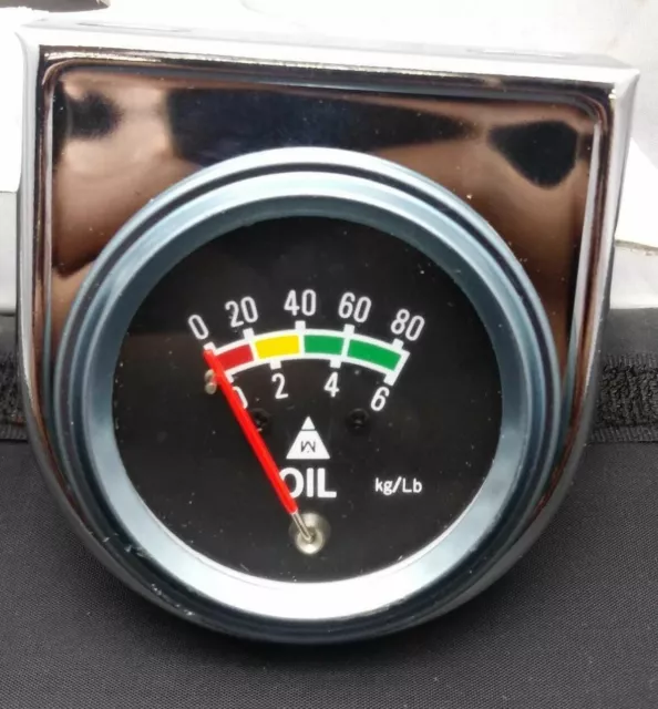 VINTAGE NOS 2& Mechanical Chrome Oil Pressure Gauge (080) CHEVY GM