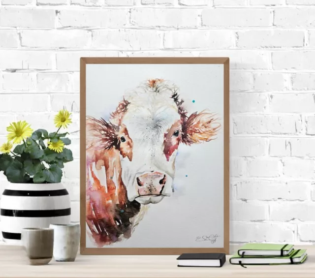 Original signed watercolour painting Hereford Cow New Large By Elle Smith Art