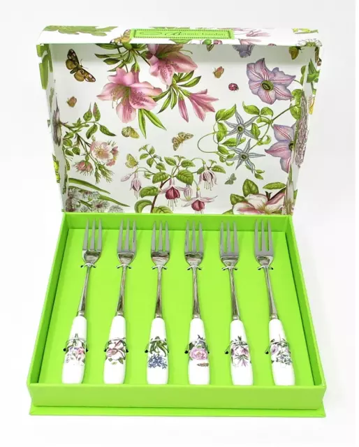 Portmeirion Botanic Garden Pastry Forks Set Of 6 porcelain & stainless steel NIB