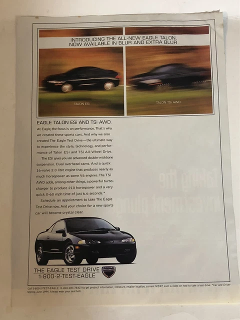 1994 Eagle Talon Vintage Print Ad pa5