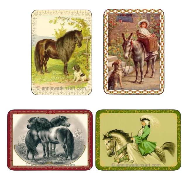 Four single swap playing cards featuring horses and ponies