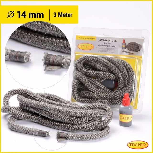 Temprix Cheminée & Four Joint Réfractaire Cordon D'Étanchéité Ø 14mm Rond 3 M De 2