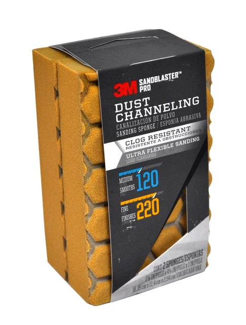 3M Sandblaster Pro 120 and 220 Grit Dust Channeling Sanding Sponges