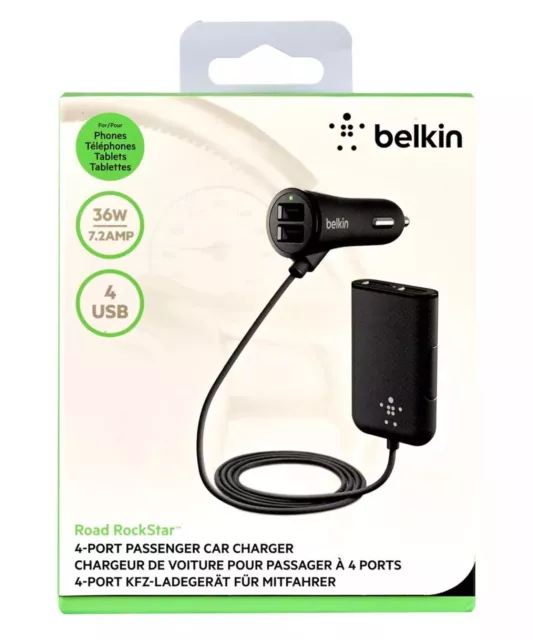 NEW Belkin Road Rockstar 4-Port Multi Car Charger F8M935BT06 BLK