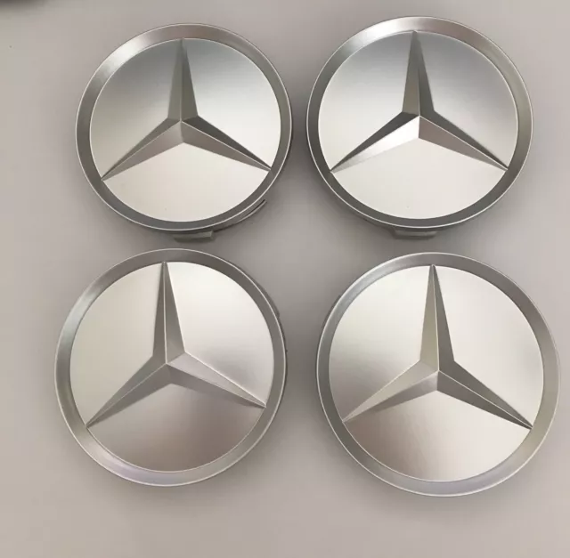 4 Logo Emblème Mercedes Jante Cache Moyeu Centre De Roue Insigne Silver 75mm.