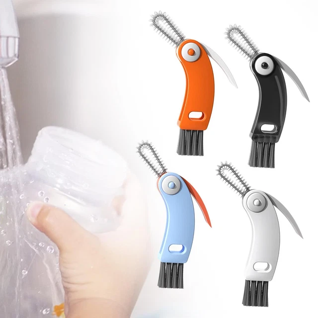 Lot De 5 Brosses De Nettoyage Long Manche - Pour Bouteilles, Tasses, Recoins - Poils Souples PP, Manche Courbé