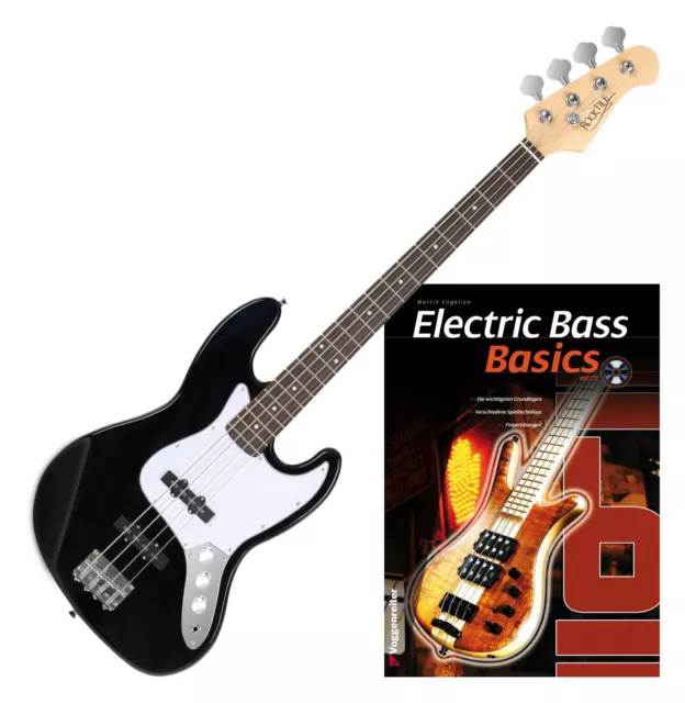 Basse Guitarre E-Bass Electrique JB-Style Jazz Bass 4 Cordes Long Scale Noir