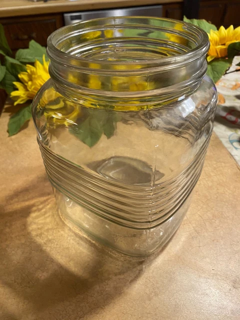 Vintage Owens HOOSIER Cabinet Glass Square Canister Ribbed Pickle Cookie Jar 6"