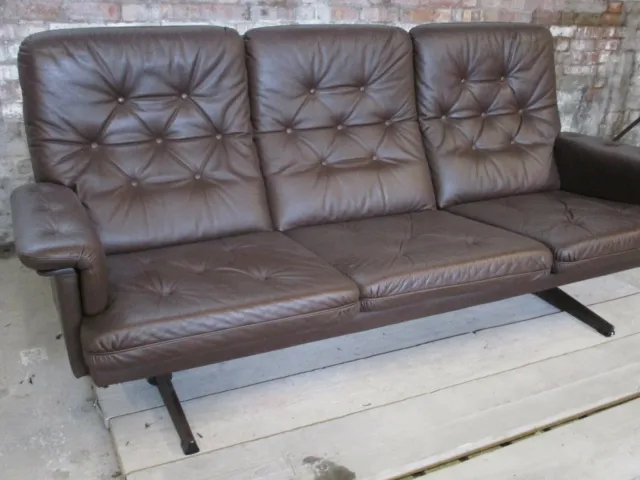 Designer Retro  Arne Norell Brown Leather 3 Seat Sofa Sette Mid Century Swedish