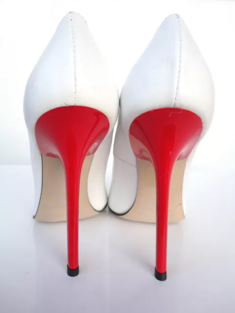 Giohel Italy Red Heels Pointy Toe Pumps Schuhe Leather Decolte White Bianco 36