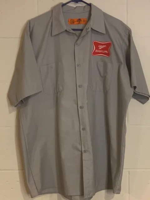 Miller High Life Red Kap Work delivery Shirt Men's XL Gray Red Patches Button Up