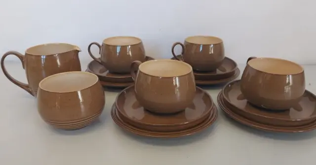 Denby Pampas Tea Set Teacups Saucers Side Plates Milk Jug Sugar Bowl ~ 14 pieces