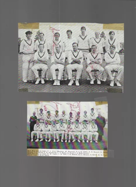 Hand-Signed Pics  2 Derbyshire County Cricket Club Team Pictures - 10 Autographs