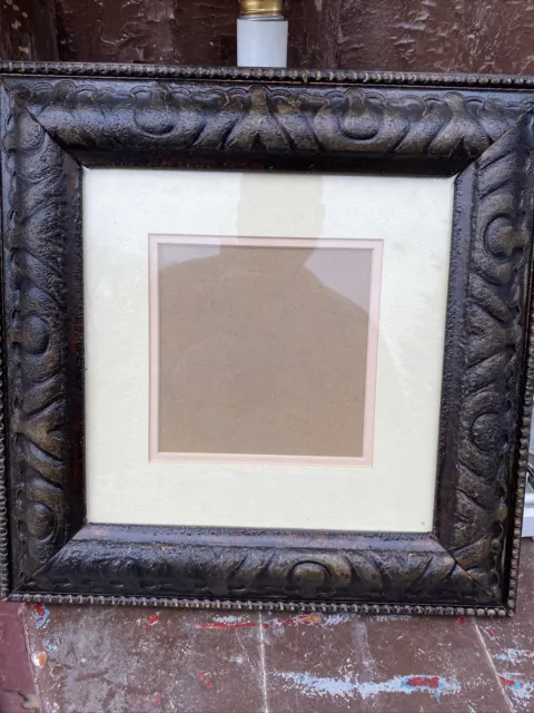 Vintage Mid Century Ornate Faux Wood 13”square Picture Frame For 9” Or 6” Photo