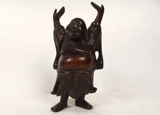 Statue sculpture bois sculpté Bouddha rieur debout Chine XXème siècle