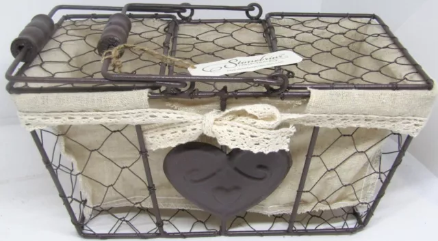 Stonebriar Farmhouse Metal Chicken Wire Picnic Basket with Hinged Lids, Handl...