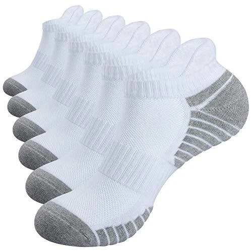 Mens Socks, 6 Pairs Anti-Blister Cushioned Breathable Running Cotton Socks,