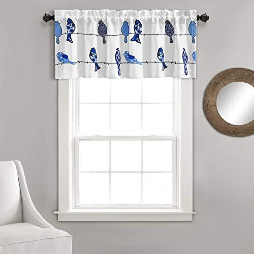 Rowley Birds Curtain Valance (Single Panel), 52"W x 18"L, Navy