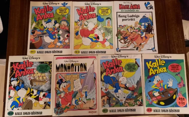 7x Kalle Anka Donald Duck Walt Disney Schwedische Comics 1982-90 Selten