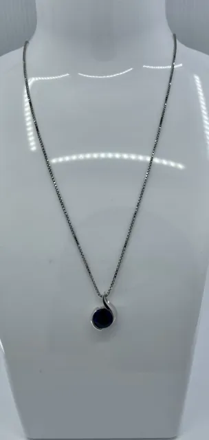 925 Sterling Silver Blue Stone Swirl Bezel Set Pendant w/18" Chain Necklace