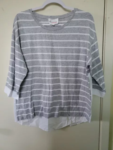 Two by Vince Camuto Womens Gray White Striped Top Tee Sz L Cotton Modal Blend